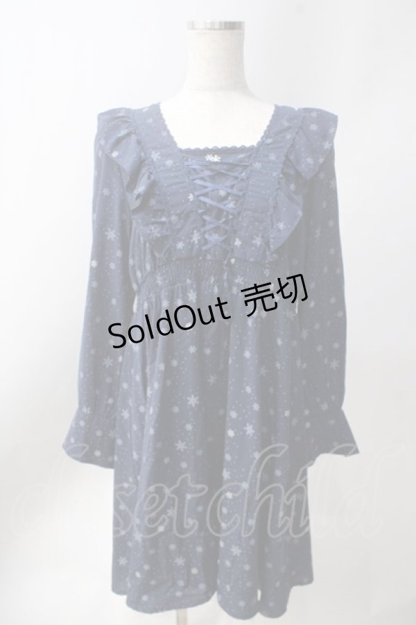 画像1: axes femme POETIQUE / 雪の結晶ワンピース  紺 Y-25-06-20-093-AX-OP-SZ-ZT072 (1)