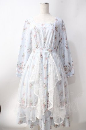 画像: axes femme / ラッフルフリルレース花柄ワンピース  サックス Y-25-06-20-096-AX-OP-SZ-ZY