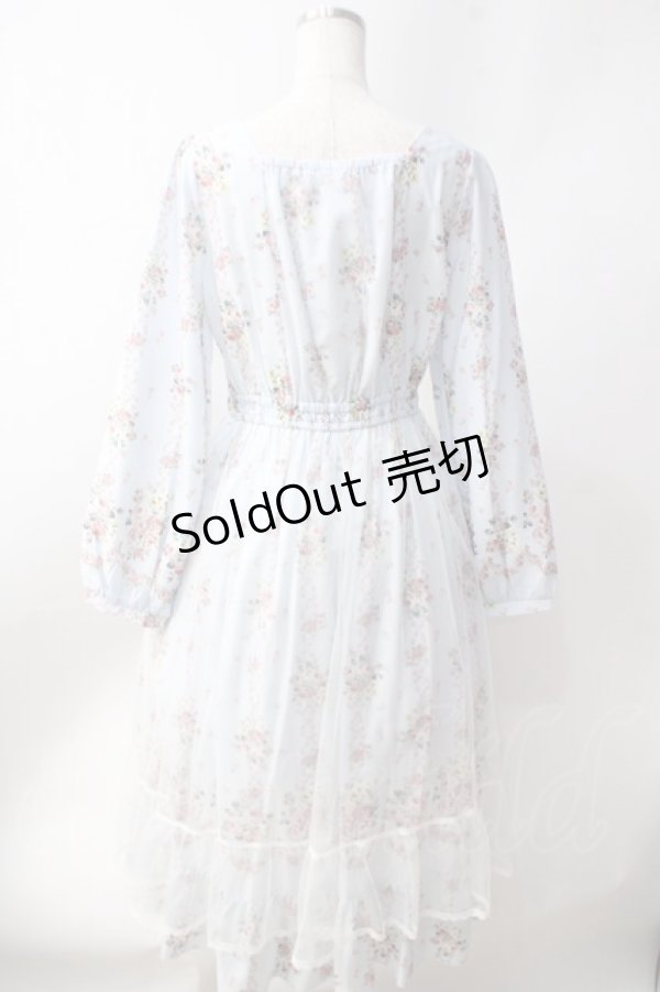 画像2: axes femme / ラッフルフリルレース花柄ワンピース  サックス Y-25-06-20-096-AX-OP-SZ-ZI (2)