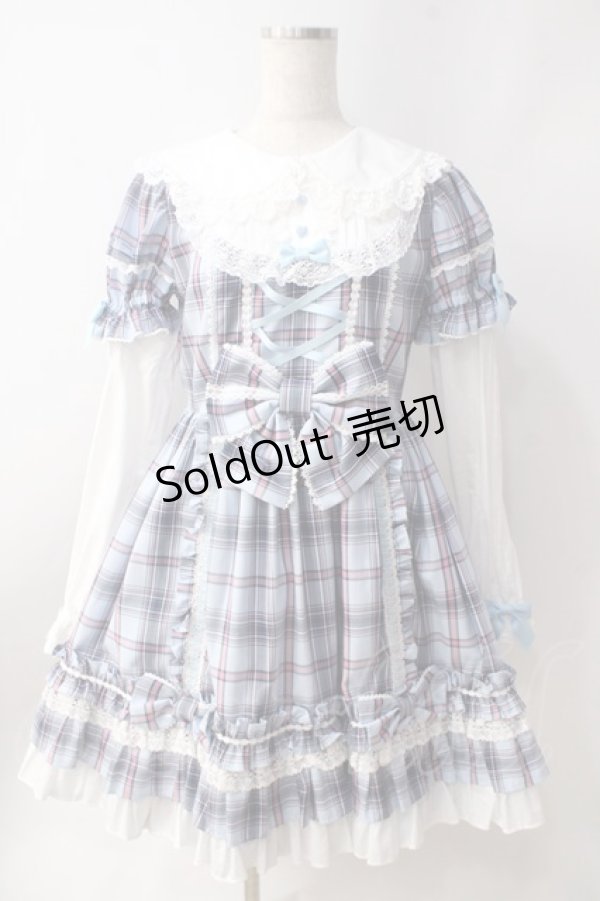 画像1: Angelic Pretty / Dolly Girl付け袖ワンピース(タータン)  サックス Y-25-06-20-104-AP-OP-SZ-ZY (1)