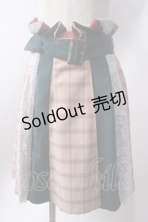 画像: axes femme POETIQUE / チェック切り替スカート  グリーン×ベージュ Y-25-06-20-113-AX-SK-SZ-ZY