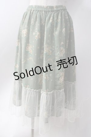 画像: axes femme / チュール配色ブーケスカート  グリーン Y-25-06-20-128-AX-SK-SZ-ZY