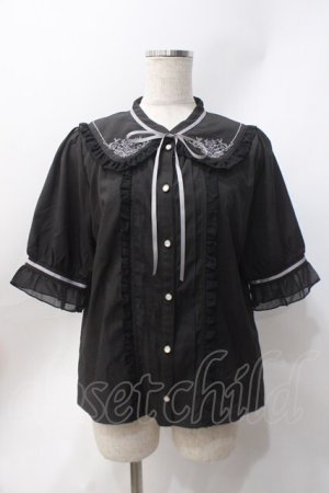 画像: axes femme / モチーフ刺繍ブラウス  黒 Y-25-06-20-022-AX-BL-SZ-ZY