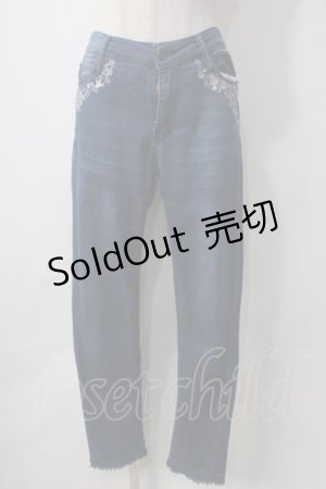 画像: axes femme / レター刺繍デニムパギンス L インディゴ Y-25-06-24-036-AX-PA-SZ-ZT190