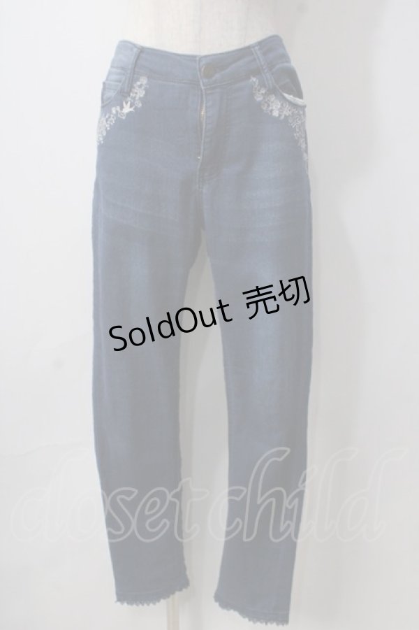 画像1: axes femme / レター刺繍デニムパギンス L インディゴ Y-25-06-24-036-AX-PA-SZ-ZT190 (1)
