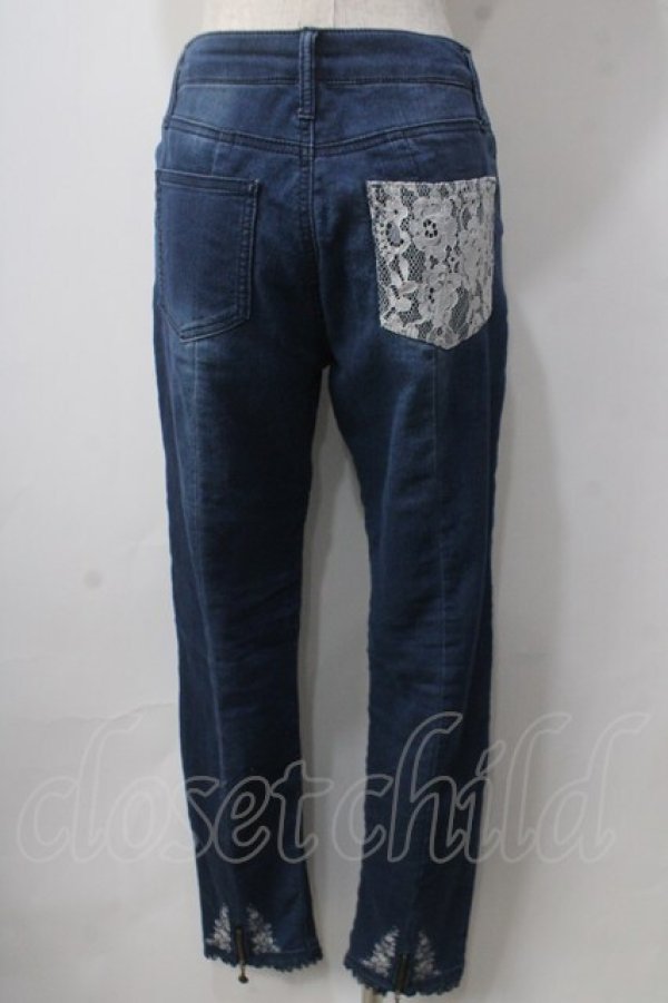 画像2: axes femme / レター刺繍デニムパギンス L インディゴ Y-25-06-24-036-AX-PA-SZ-ZT190 (2)
