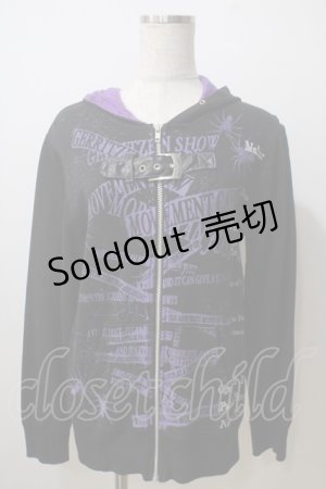 画像: h.ANARCHY / ベルト付き英字パーカー  黒 Y-25-06-26-074-HN-TO-SZ-ZT074