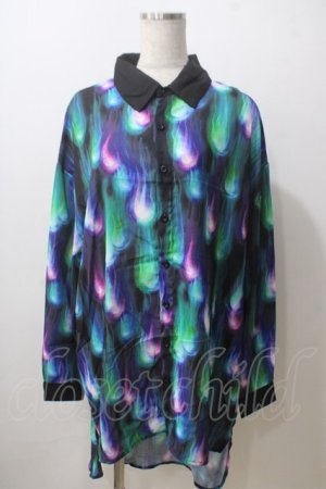 画像: Drug Honey / 幻影鬼炎柄テールカットシャツ  黒 Y-25-06-26-094-PU-BL-SZ-ZY