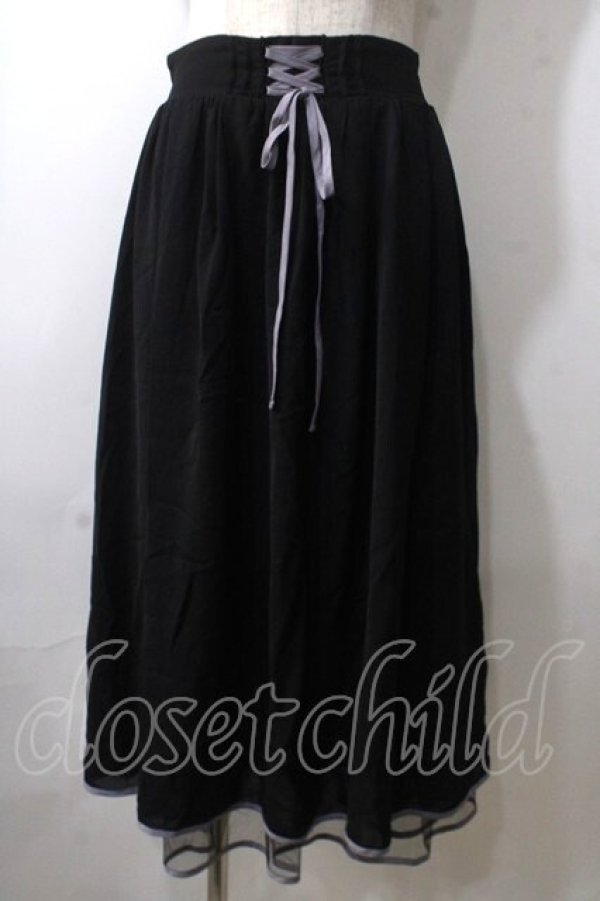画像1: axes femme POETIQUE / リボン花柄バックフリルスカート M 黒 Y-25-06-26-106-AX-SK-SZ-ZY (1)