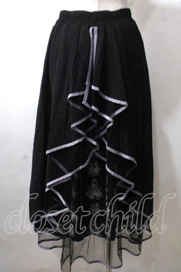 画像2: axes femme POETIQUE / リボン花柄バックフリルスカート M 黒 Y-25-06-26-106-AX-SK-SZ-ZY (2)