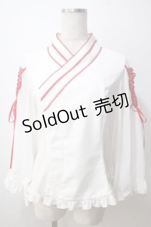 画像: metamorphose / 着物合わせ風ブラウス  白×赤 Y-25-06-26-014-ME-BL-SZ-ZY