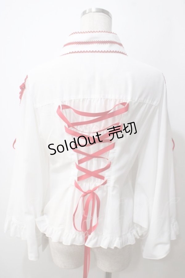 画像2: metamorphose / 着物合わせ風ブラウス  白×赤 Y-25-06-26-014-ME-BL-SZ-ZY (2)