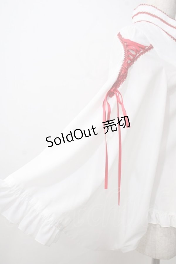 画像3: metamorphose / 着物合わせ風ブラウス  白×赤 Y-25-06-26-014-ME-BL-SZ-ZY (3)