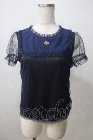画像: Ank Rouge / ワンポイント刺繍ドットチュールカットソー M コン Y-25-06-26-003-CA-TO-SZ-ZY