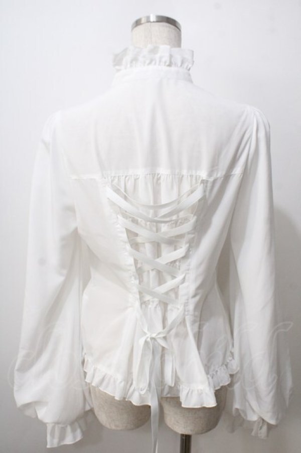 画像2: metamorphose / スタンドカラーairyフリルブラウス １ 白 Y-25-06-28-059-ME-BL-SZ-ZY (2)
