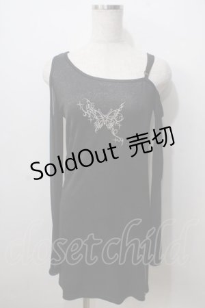画像: Sixh / 蝶刺繍ラメロングトップス  黒 Y-25-06-28-074-HN-TO-SZ-ZY