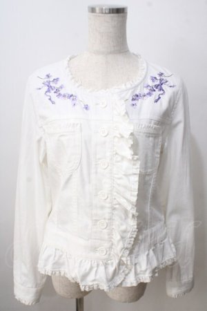 画像: PINK HOUSE / すみれ刺繍入りデニムジャケット F ホワイト Y-25-06-28-098-LO-JA-SZ-ZY