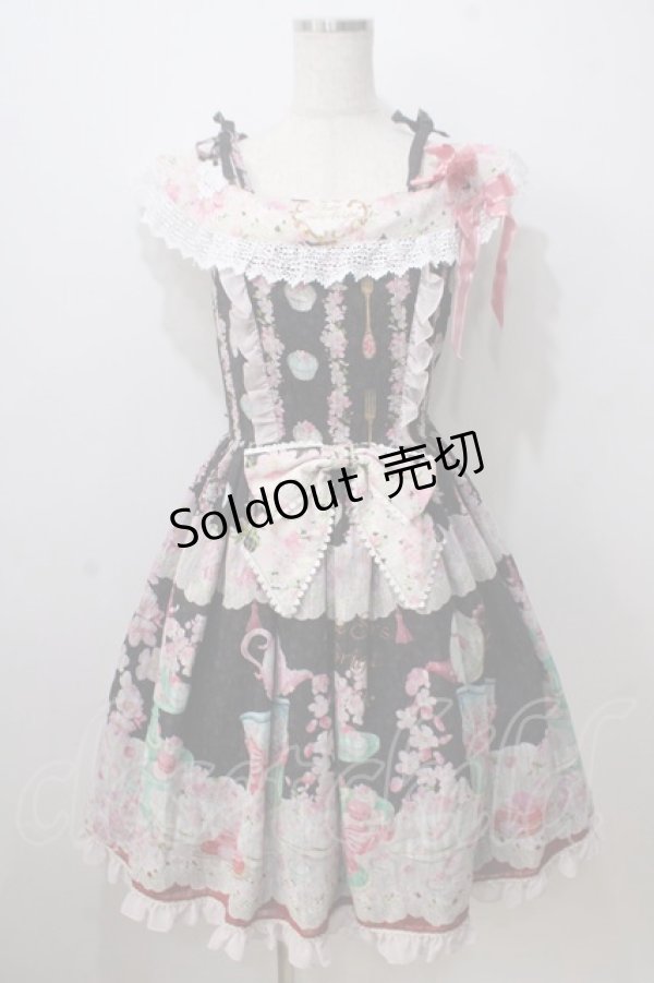 画像1: BABY,THE STARS SHINE BRIGHT / SA・KU・RA Cafe a la mode柄サンドレス風ジャンパースカート  黒 Y-25-06-28-104-BA-OP-SZ-ZY (1)