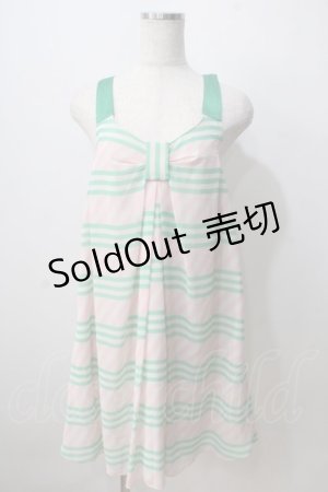 画像: Emily Temple cute / ボーダー&ストライプノースリーブワンピース  ミント×ピンク Y-25-06-28-120-ET-OP-SZ-ZY