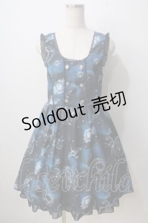 画像: axes femme / 天体柄Wボタン使いワンピース  紺 Y-25-06-28-140-AX-OP-SZ-ZY