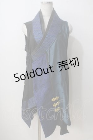画像: Qutie Frash / チャイナインナーチュニック  黒×青 Y-25-06-28-163-QU-TO-AS-ZY