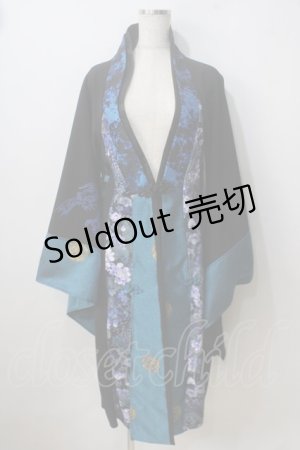 画像: Qutie Frash / 着物ロングカーデ  黒×青 Y-25-06-28-164-QU-TO-AS-ZY