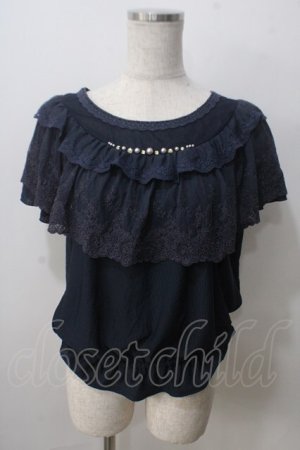 画像: axes femme / ロマンティックレースプルオーバー  紺 Y-25-07-01-046-AX-TO-SZ-ZY