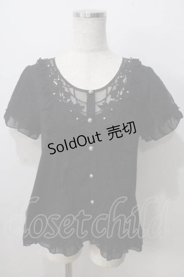 画像1: axes femme / モチーフレース使いプルオーバー M 黒 Y-25-07-01-048-AX-TO-SZ-ZT119 (1)