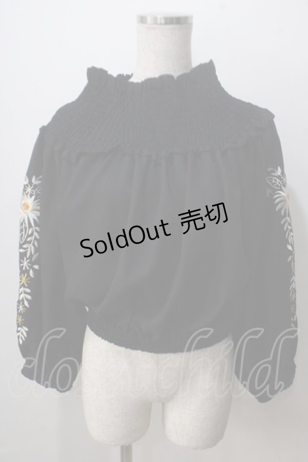 画像1: axes femme NOSTALGIE / 袖刺繍入りブラウス  黒 Y-25-07-01-067-AX-BL-SZ-ZI (1)