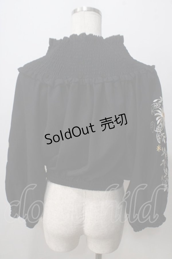 画像2: axes femme NOSTALGIE / 袖刺繍入りブラウス  黒 Y-25-07-01-067-AX-BL-SZ-ZI (2)