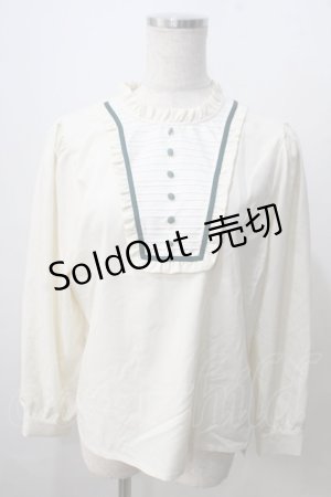 画像: F i.n.t / ピンタックヨーク配色ラインブラウス F オフ×グリーン Y-25-07-01-071-CA-BL-SZ-ZI