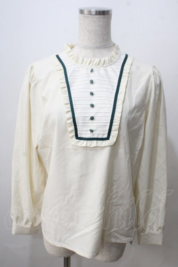 画像1: F i.n.t / ピンタックヨーク配色ラインブラウス F オフ×グリーン Y-25-07-01-071-CA-BL-SZ-ZI (1)