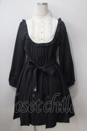 画像: axes femme POETIQUE / エトワール刺繍ストライプワンピース  紺 Y-25-07-01-089-AX-OP-SZ-ZY