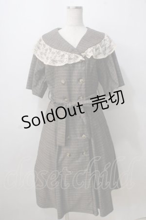 画像: axes femme NOSTALGIE / W釦レース襟チェック柄ワンピース  Dブラウン Y-25-07-01-092-AX-OP-SZ-ZY