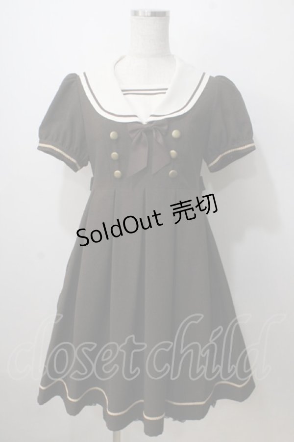 画像1: Innocent World / 半袖衿刺繍セーラーワンピース M ブラウン Y-25-07-01-102-IW-OP-SZ-ZY (1)