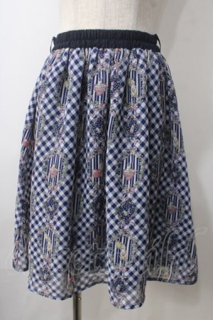 画像: axes femme POETIQUE / ラビットブーケ柄スカート M 紺 Y-25-07-01-136-AX-SK-SZ-ZY