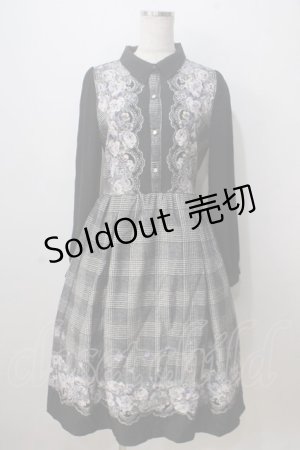 画像: axes femme / グレンチェック花柄ワンピース M 黒 Y-25-07-03-066-AX-OP-SZ-ZY