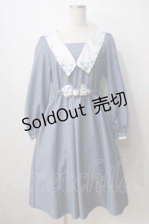 画像: axes femme POETIQUE / フラワー刺繍レトロワンピース M サックス Y-25-07-03-069-AX-OP-SZ-ZI