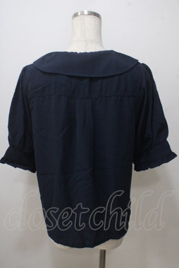 画像2: axes femme POETIQUE / チューリップ刺繍ブラウス M 紺 Y-25-07-03-024-AX-BL-SZ-ZY (2)