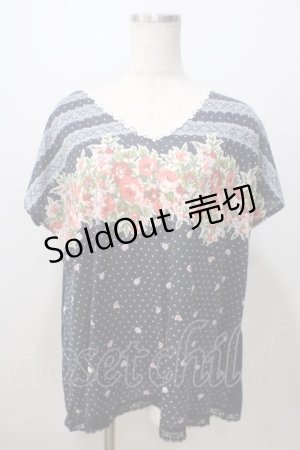 画像: axes femme / 花×ドットトップス M 紺 Y-25-07-03-032-AX-TO-SZ-ZY