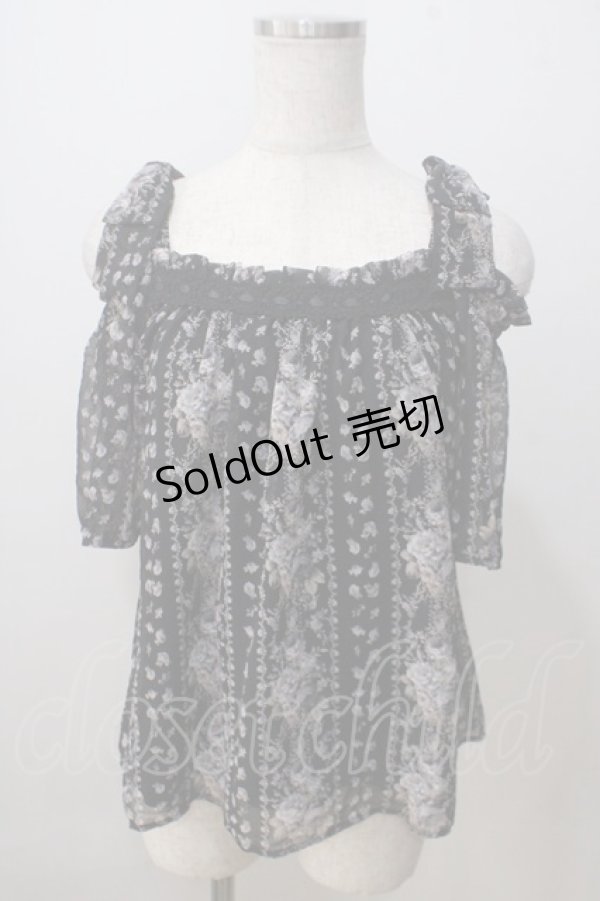 画像1: axes femme POETIQUE / 肩リボンオフショルブラウス M 黒 Y-25-07-03-039-AX-BL-SZ-ZT211 (1)