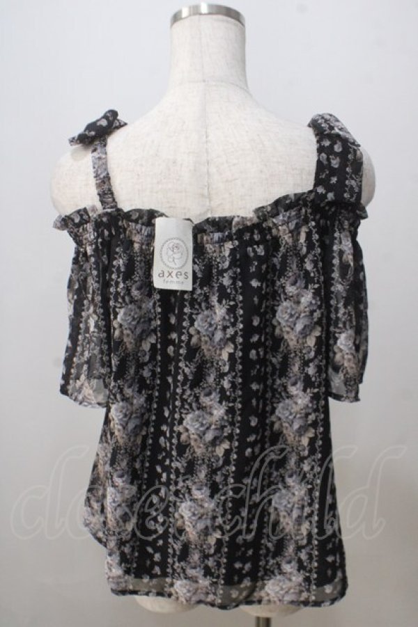 画像2: axes femme POETIQUE / 肩リボンオフショルブラウス M 黒 Y-25-07-03-039-AX-BL-SZ-ZY (2)