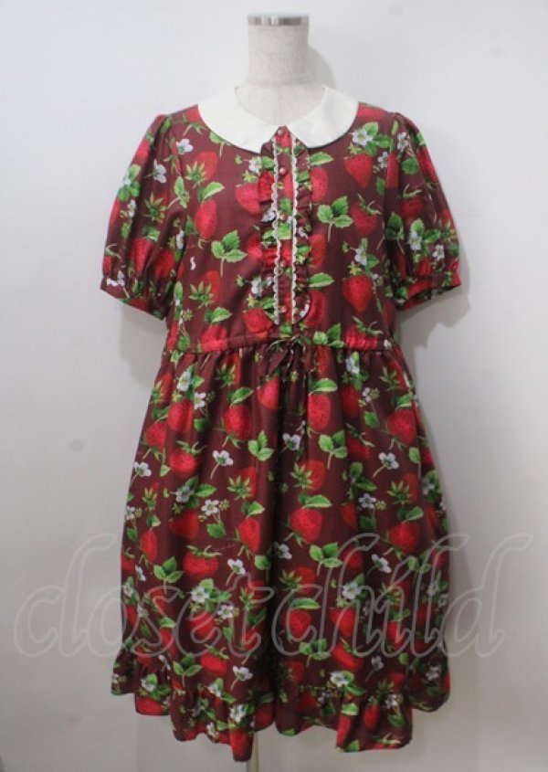 画像1: Perla nell' ostrica / いちごプリントキャンディボタンワンピース  レッド Y-25-07-06-058-EL-OP-SZ-ZT183 (1)