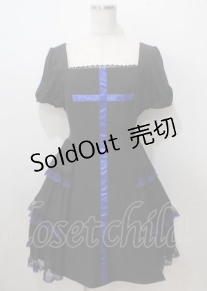 画像: Moi-meme-Moitie / サイドギャザー十字架ワンピース 13号 黒×青 Y-25-07-06-059-MO-OP-SZ-ZY