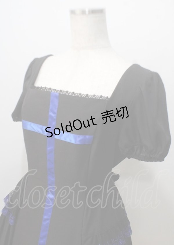 画像3: Moi-meme-Moitie / サイドギャザー十字架ワンピース 13号 黒×青 Y-25-07-06-059-MO-OP-SZ-ZY (3)