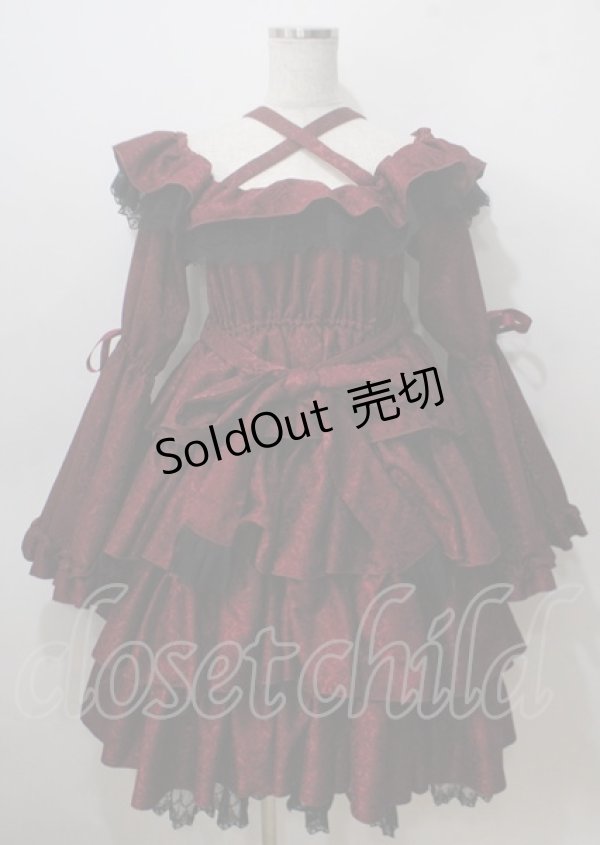 画像1: Vallee lys / Coquelicot Dress ミディアム丈 ジャガード  ワイン Y-25-07-06-060-GO-OP-SZ-ZS (1)