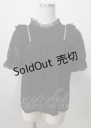 画像: axes femme / レースリボン使いトップス  黒 Y-25-07-06-024-AX-TO-SZ-ZY