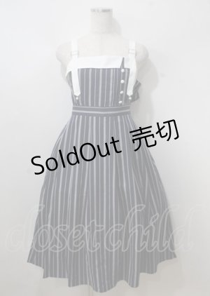 画像: axes femme / 蝶刺繍ストライプワンピース  紺 Y-25-07-06-040-AX-OP-SZ-ZY
