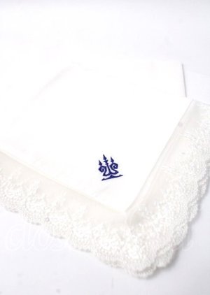 画像: Moi-meme-Moitie / タイニーローズレース燭台刺繍スカーフ  白レース×青刺繍 Y-25-07-11-088-MO-ZA-SZ-ZY