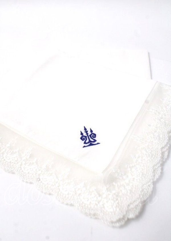 画像1: Moi-meme-Moitie / タイニーローズレース燭台刺繍スカーフ  白レース×青刺繍 Y-25-07-11-088-MO-ZA-SZ-ZY (1)